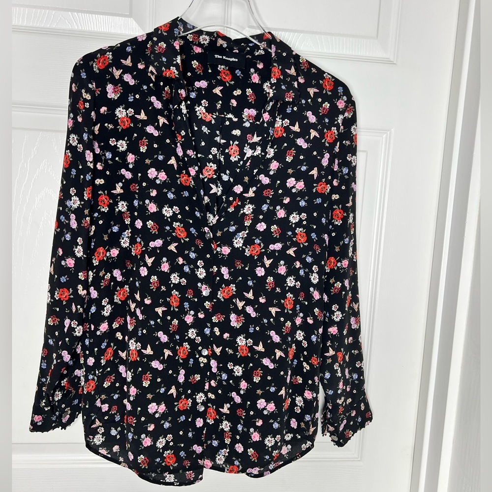 The Kooples 100% Silk Button Down Shirt Floral Print Top